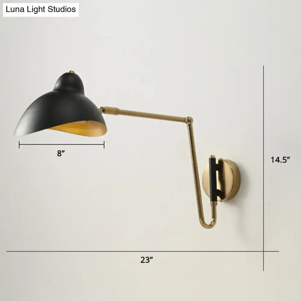 Black and brass duckbill reading light adjustable joint bedroom sconce