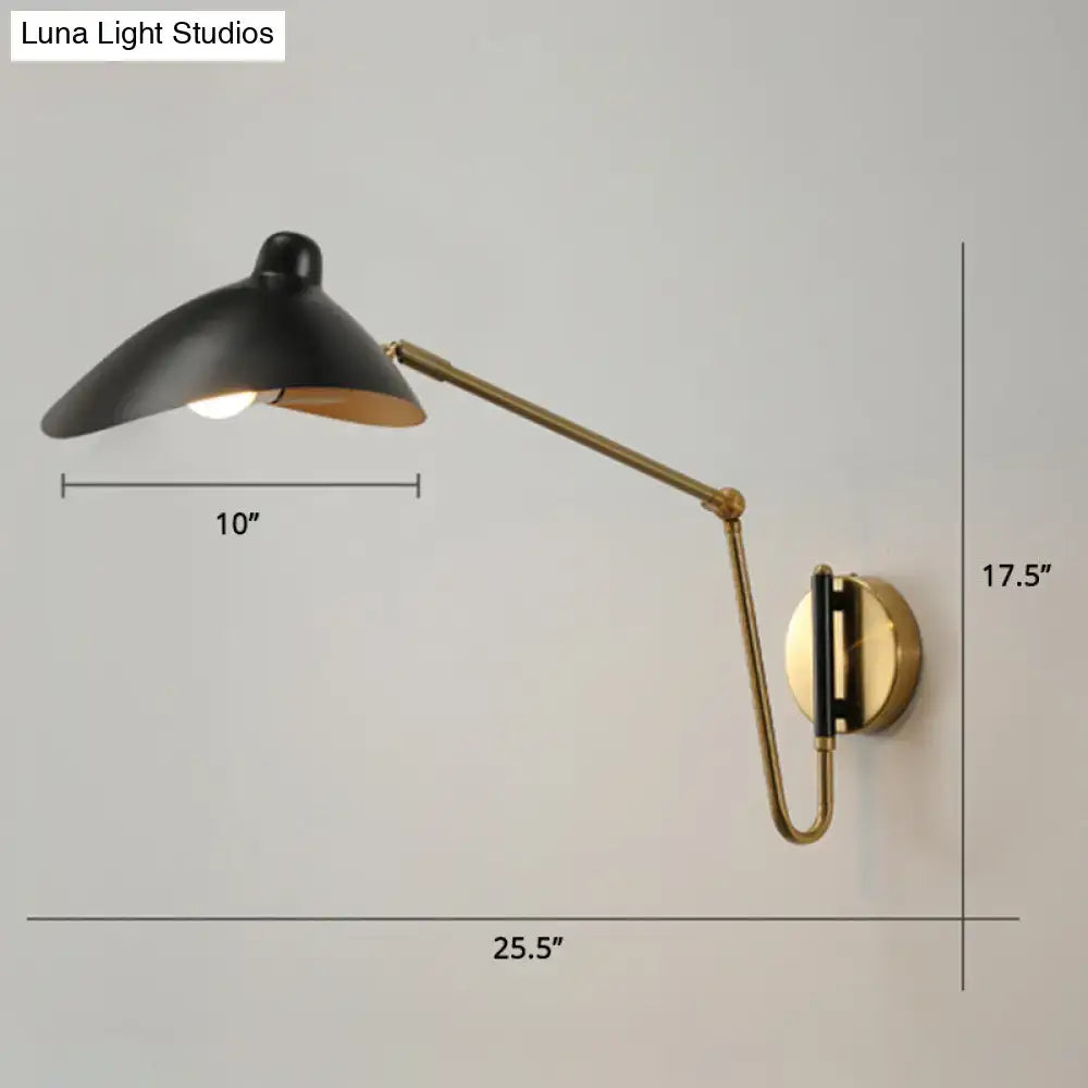 Black and brass duckbill reading light adjustable joint bedroom sconce