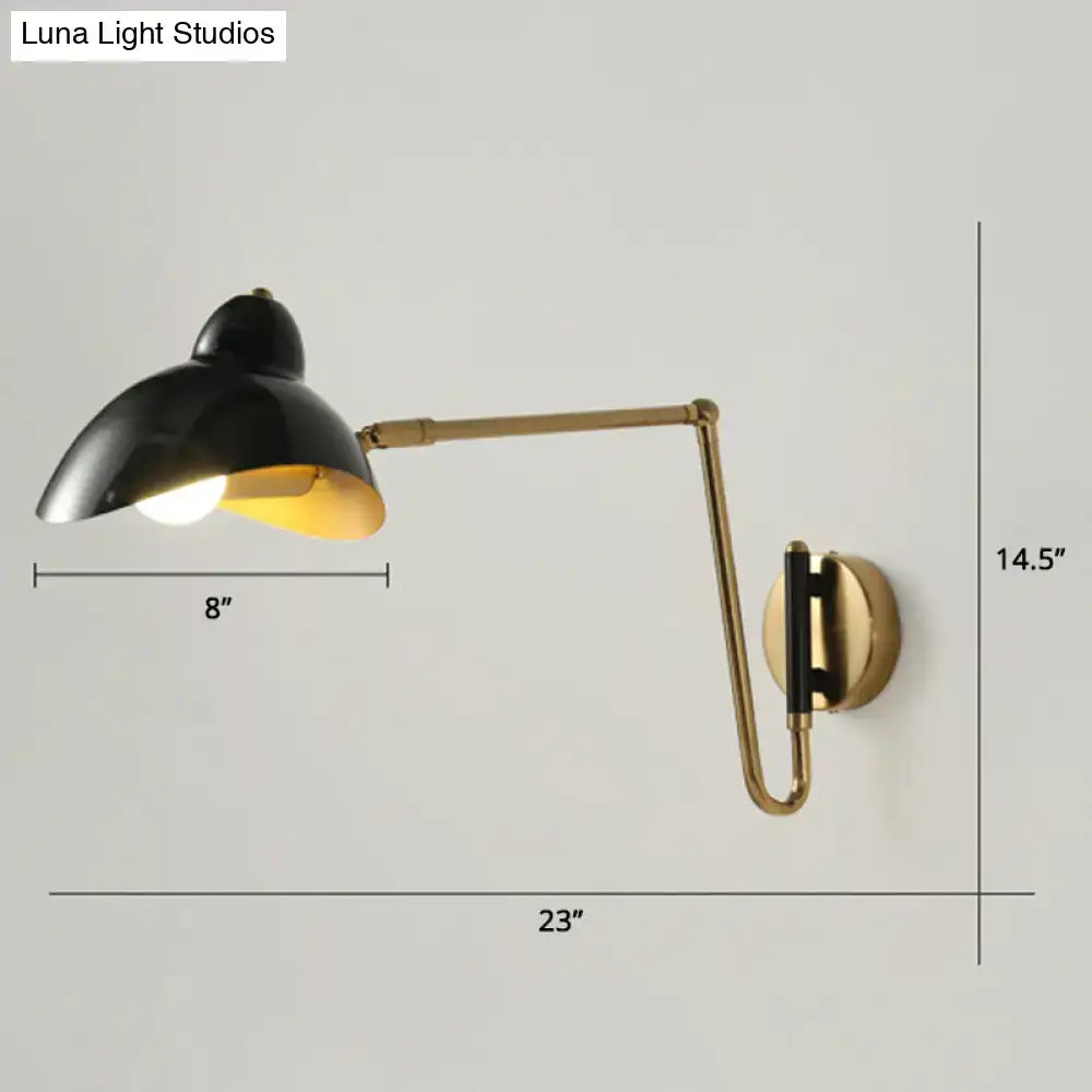 Black and brass duckbill reading light adjustable joint bedroom sconce