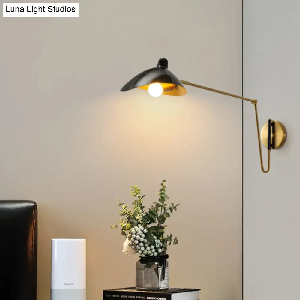 Black and brass duckbill reading light adjustable joint bedroom sconce