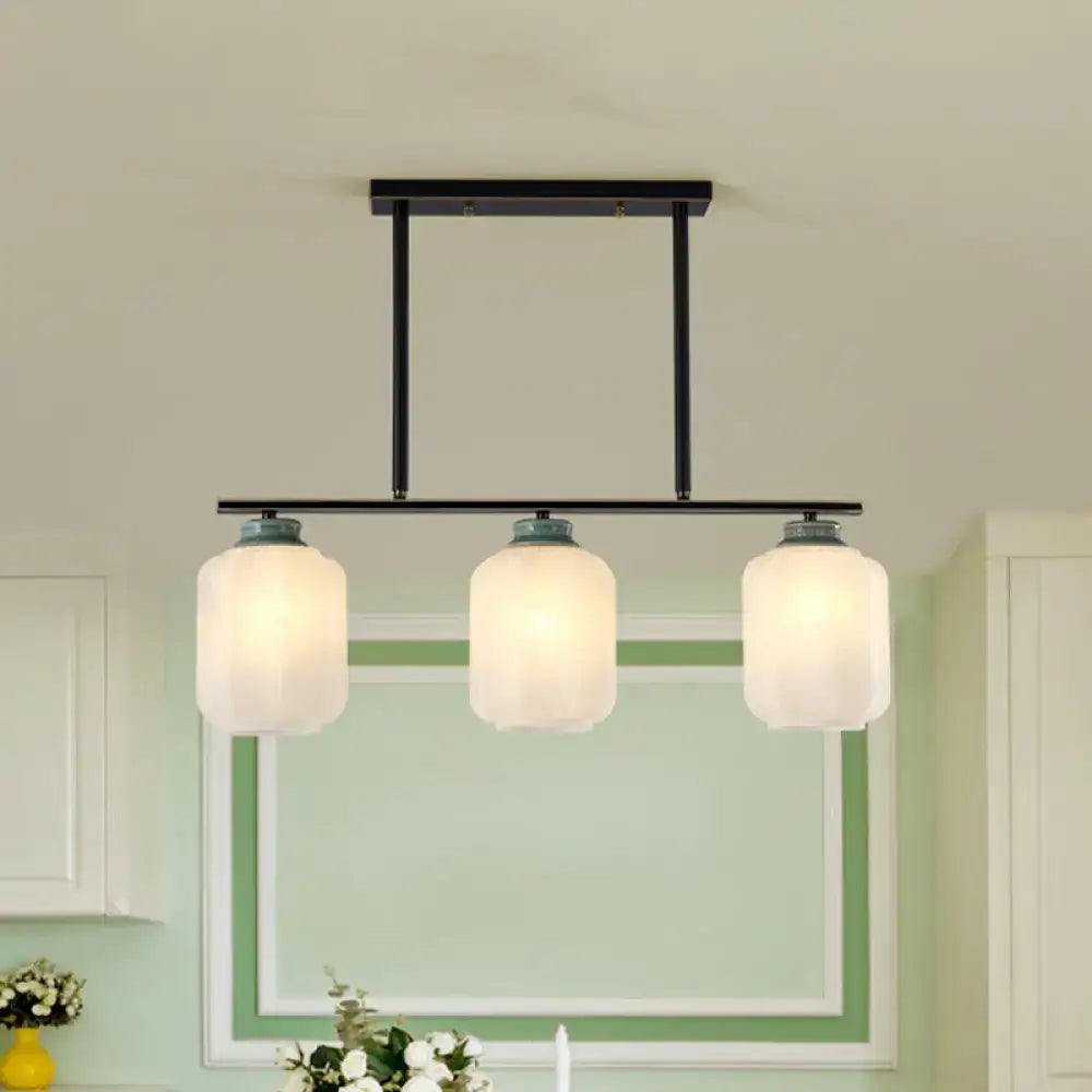 DecorBites™ Black Cream Glass Pendant Lantern with Antique Suspension - 3 Bulb Island Lamp Light
