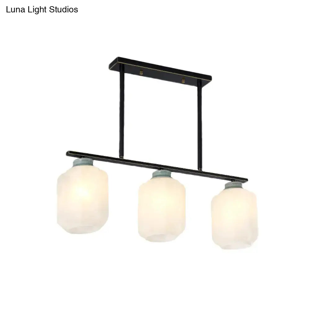 DecorBites™ Black Cream Glass Pendant Lantern with Antique Suspension - 3 Bulb Island Lamp Light
