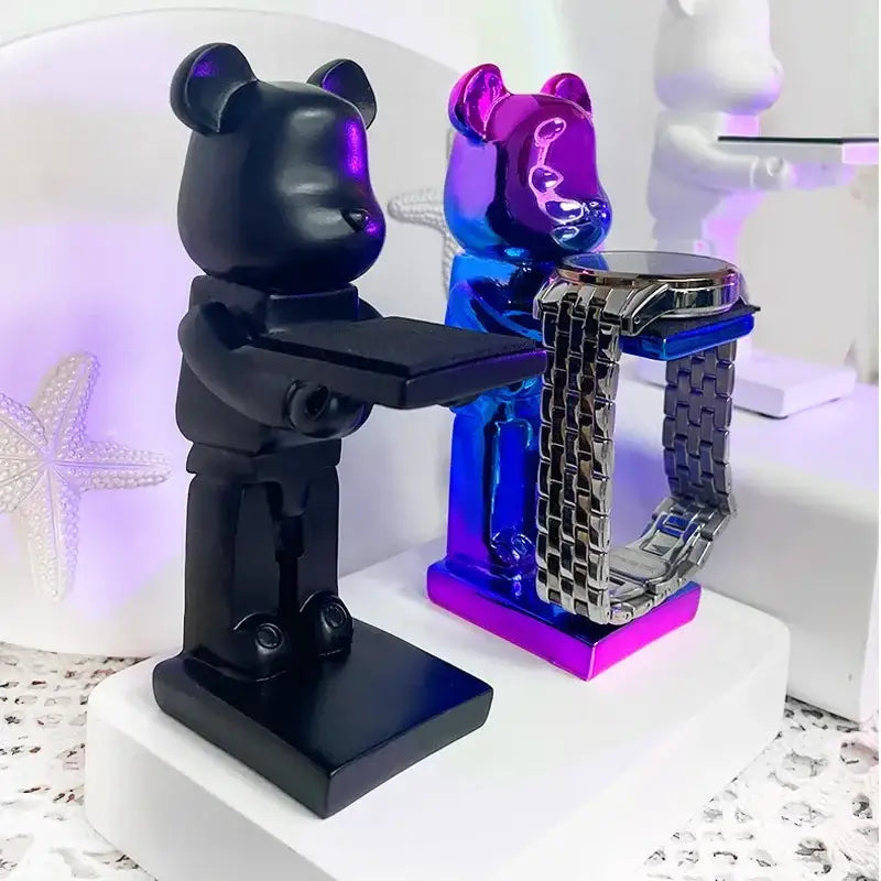 Black and iridescent purple cartoon bear watch stand bedroom decor