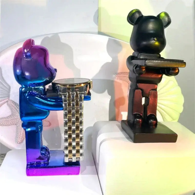Black and iridescent purple cartoon bear watch stand bedroom decor