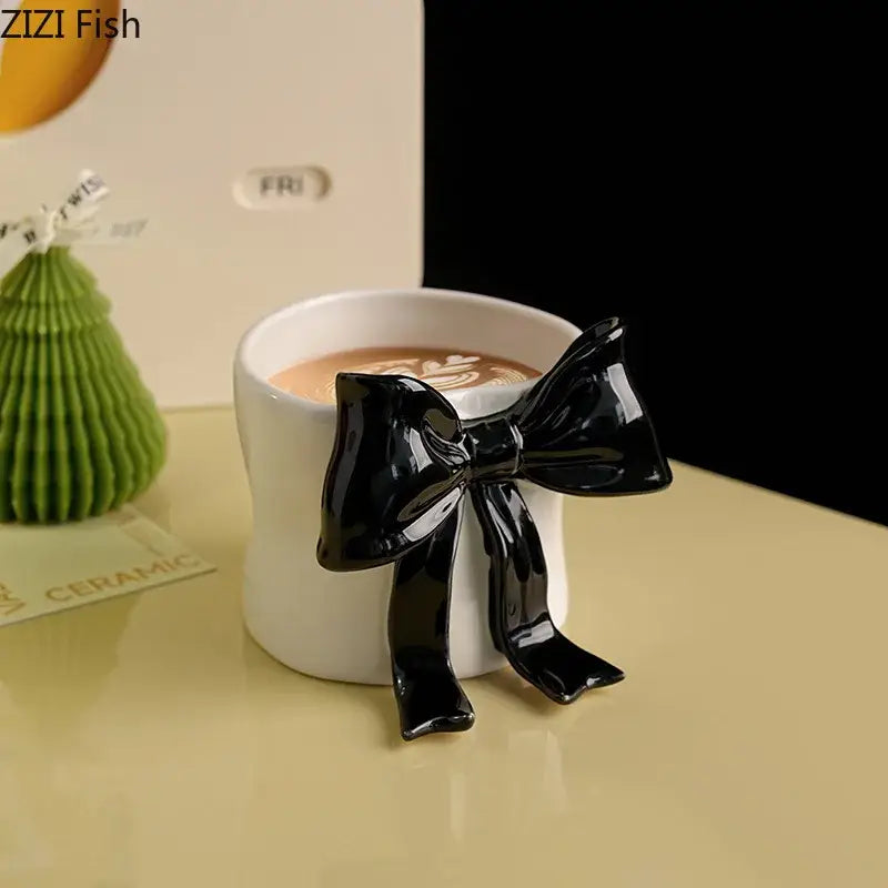 Black and white bowknot porcelain coffee cup dining room mug