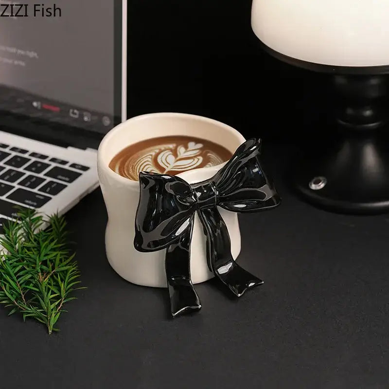 Black and white bowknot porcelain coffee cup dining room mug