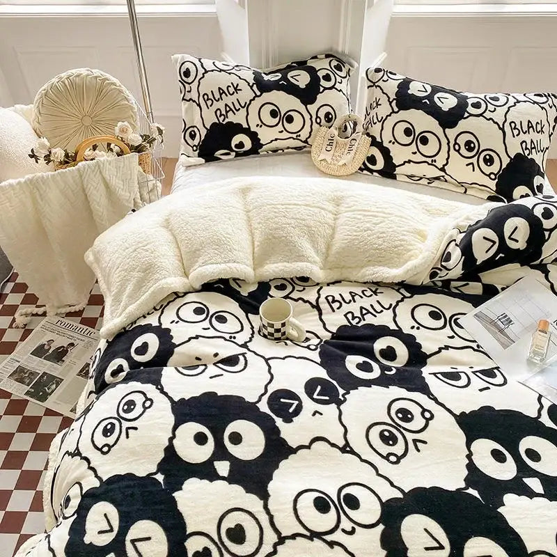 DecorBites™ Cartoon Print Cozy Blanket - Milk Velvet & Cashmere - Winter/Spring Duvet Cover