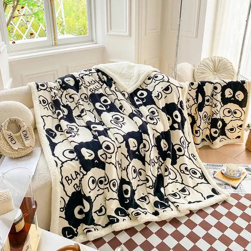 DecorBites™ Cartoon Print Cozy Blanket - Milk Velvet & Cashmere - Winter/Spring Duvet Cover