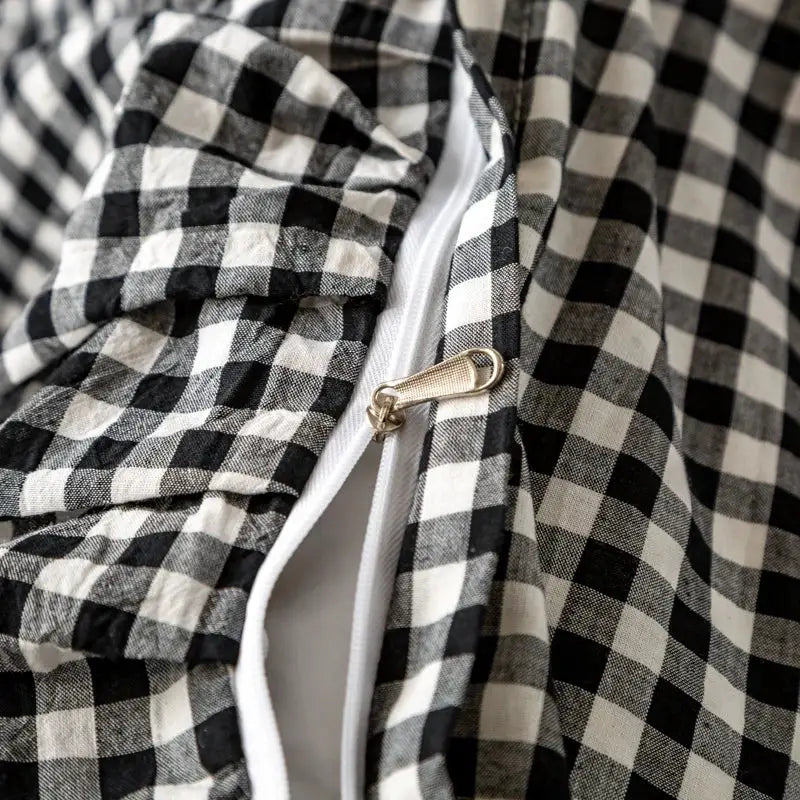 Black and white cotton plaid stripe bedding set bedroom ruffles