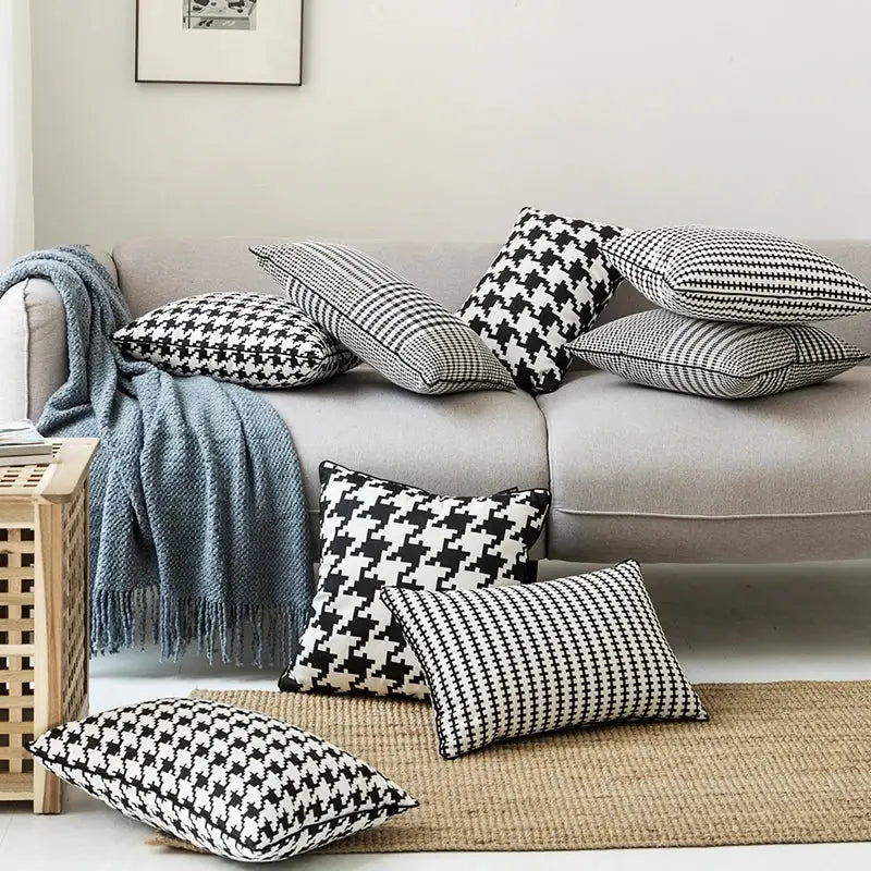 Black and white hounds tooth cushion cover living room throw pillow