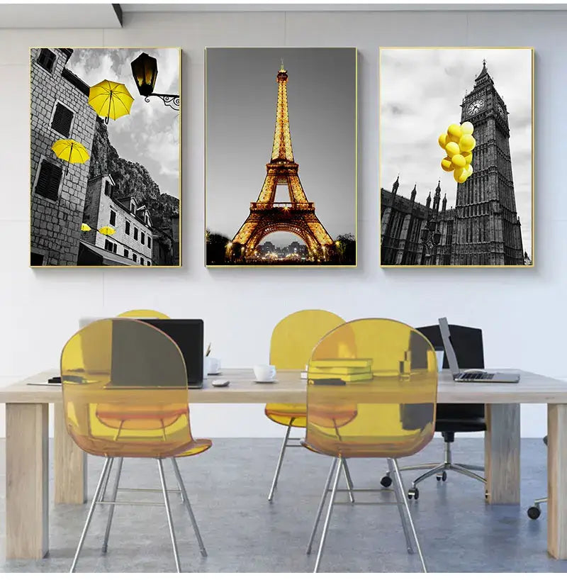 Eiffel tower black & white landscape canvas set living room wall art