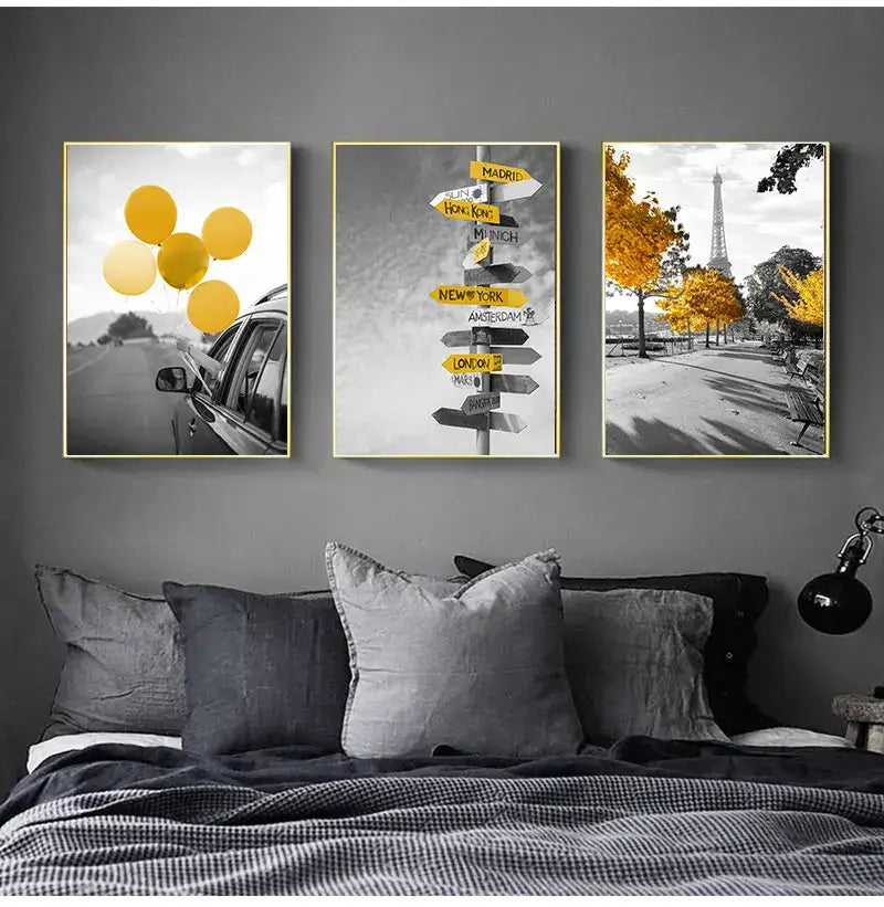 Eiffel tower black & white landscape canvas set living room wall art