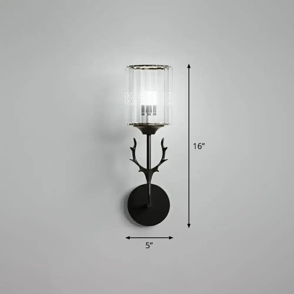 Black antler crystal wall sconce bedroom e26 e27 cylinder light