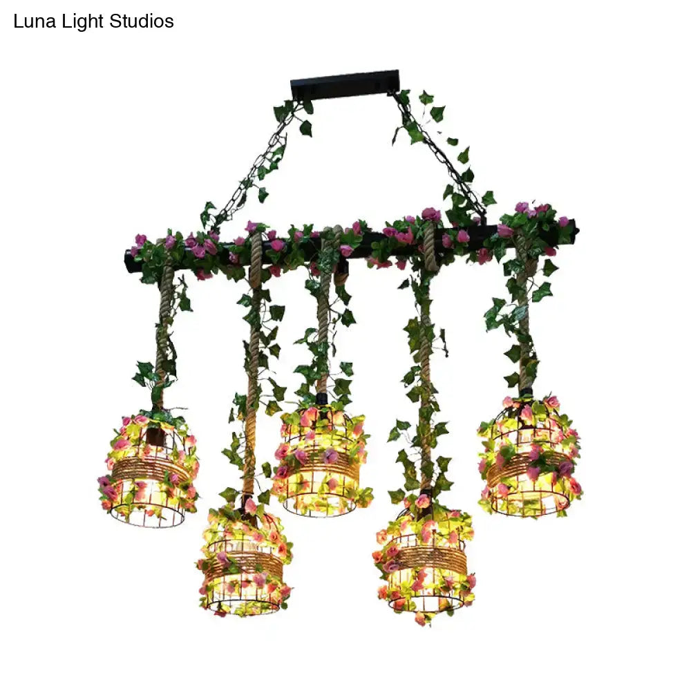 Rustic black birdcage floral island light dining room chandelier