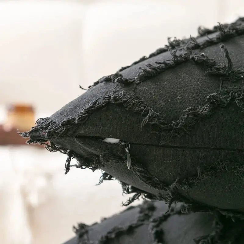 DecorBites™ Black Boho Lumbar Woven Pillow Cover for Bed Bedroom Decor