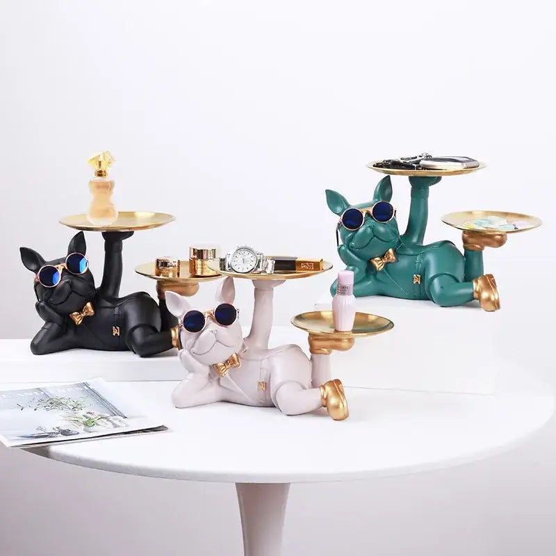 DecorBites™ Bulldog Desktop Storage Statue: Multi-functional Office & Home Decoration Tray Decor