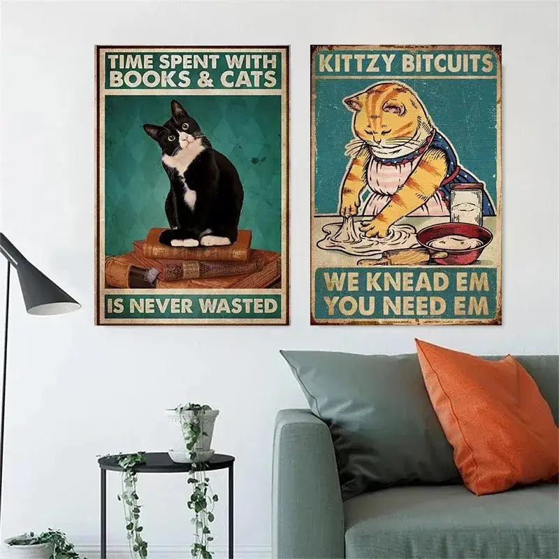 Vintage teal and gold black cat music poster living room wall art