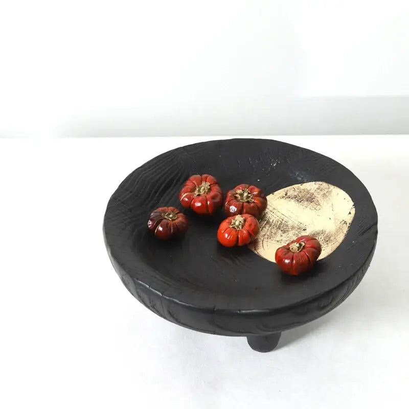 Black ceramic decorbites imitation wood grain corner tray kitchen bowl