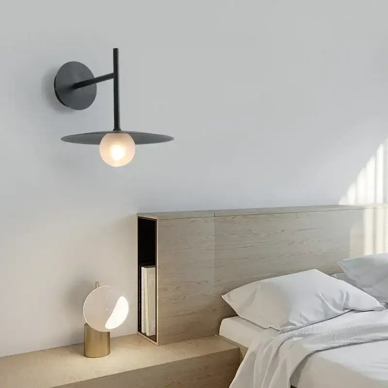 Black minimalist glass ball wall lamp – bedroom sconce