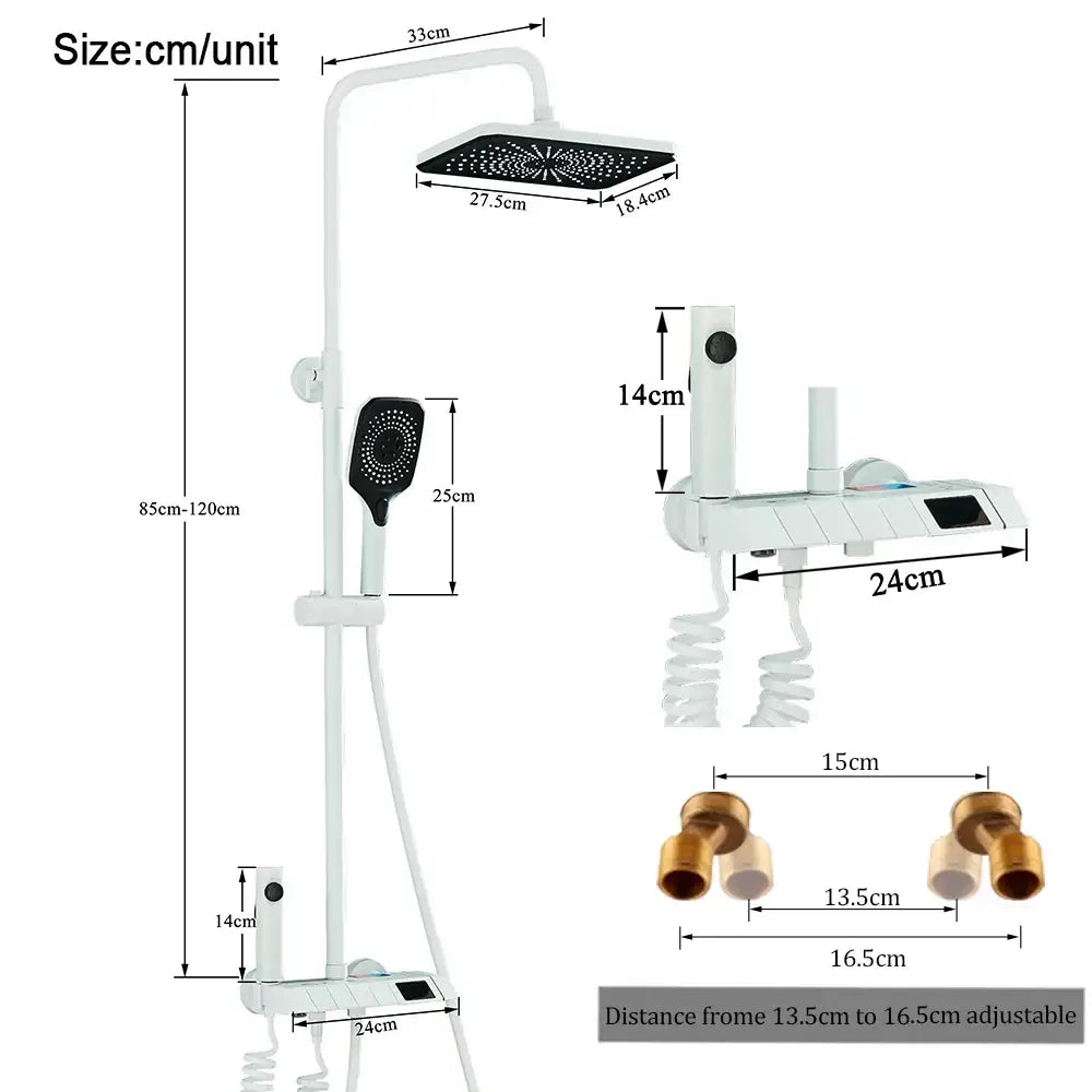 DecorBites™ Black Piano Digital Shower System with Intelligent Brass Faucets and White Rainfall Shower