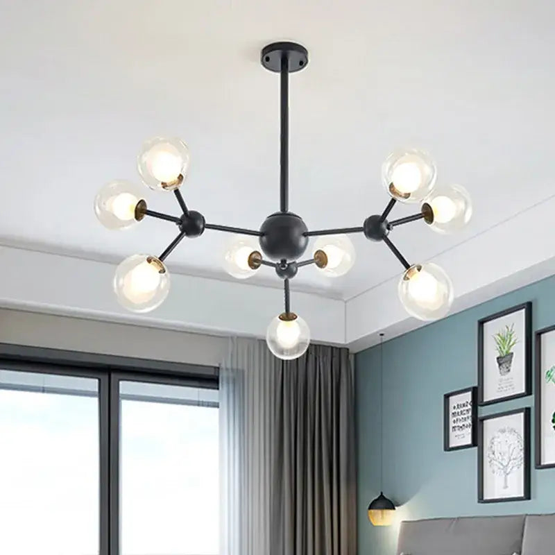 Black postmodern sputnik chandelier dining room glass globe light