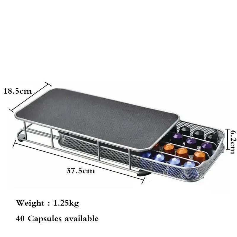 Black rectangular mesh coffee capsule organizer – kitchen drawer
