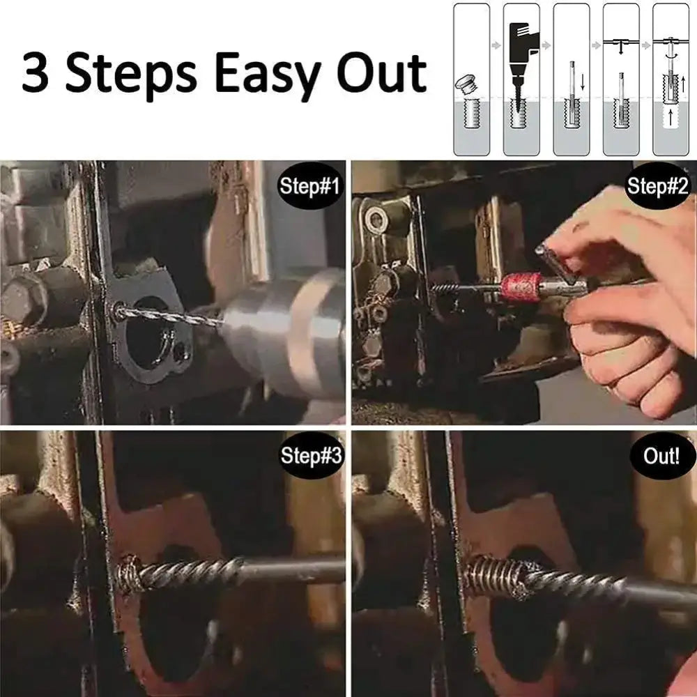 Black & silver bolt extractor kit garage broken screw remover set