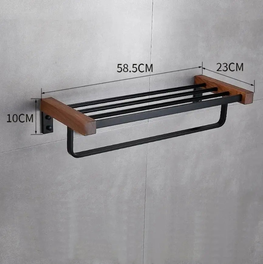 DecorBites™ Black Walnut Bathroom Set: Towel Rack, Bar, Shelf, Toilet Paper Holder, Brush Stand