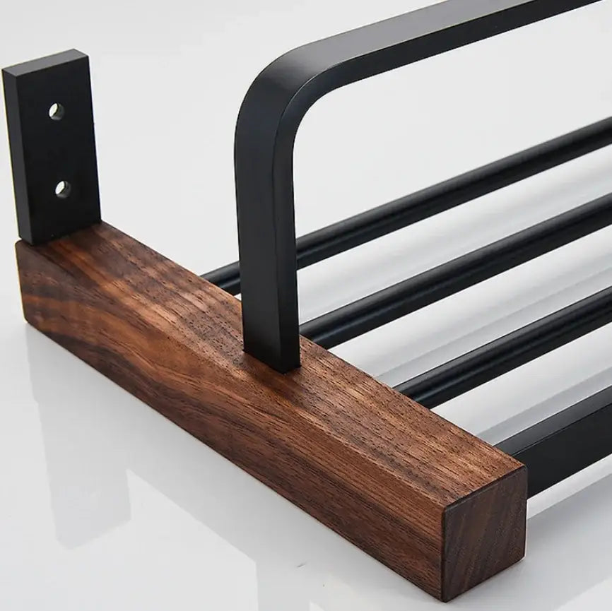 DecorBites™ Black Walnut Bathroom Set: Towel Rack, Bar, Shelf, Toilet Paper Holder, Brush Stand