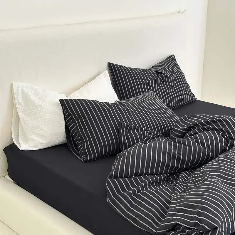 Black & white striped cotton duvet cover set bedroom bedding