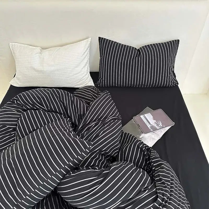 Black & white striped cotton duvet cover set bedroom bedding