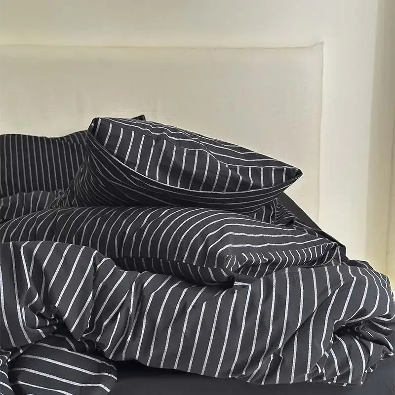 Black & white striped cotton duvet cover set bedroom bedding
