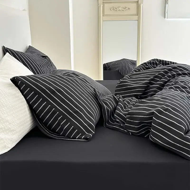Black & white striped cotton duvet cover set bedroom bedding