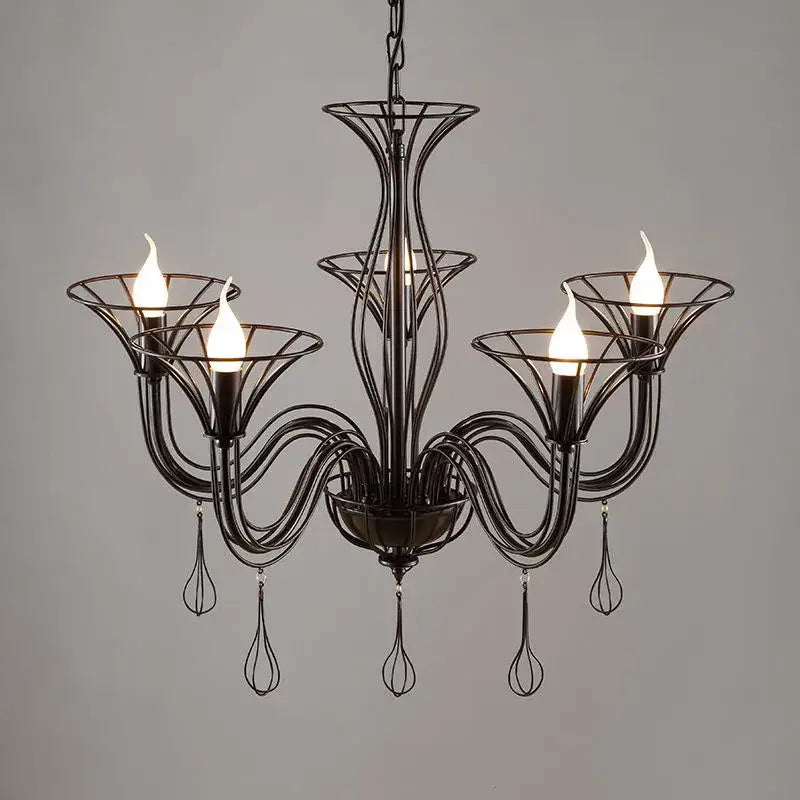DecorBites™ Black Wrought Iron Chandelier LED Candle Frame Chandelier for Foyer, Living & Dining Room