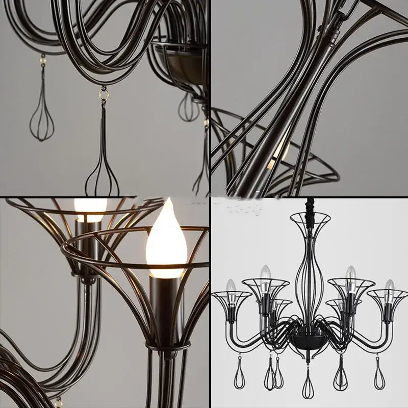 DecorBites™ Black Wrought Iron Chandelier LED Candle Frame Chandelier for Foyer, Living & Dining Room