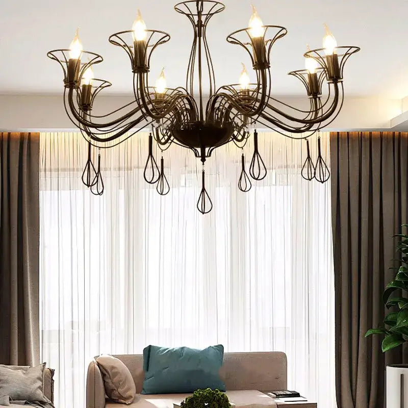 DecorBites™ Black Wrought Iron Chandelier LED Candle Frame Chandelier for Foyer, Living & Dining Room