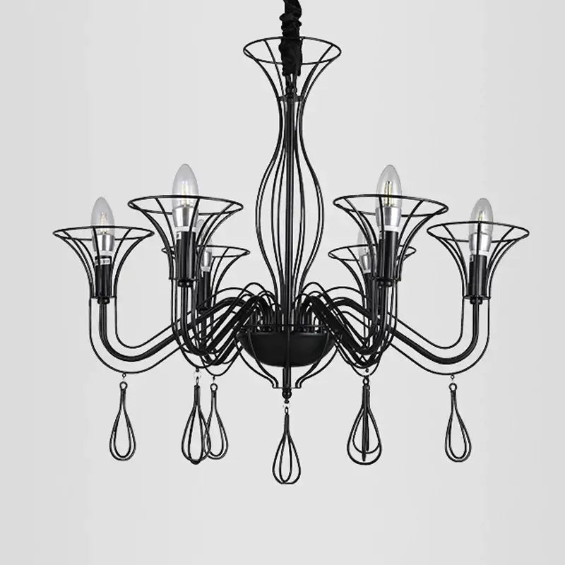 DecorBites™ Black Wrought Iron Chandelier LED Candle Frame Chandelier for Foyer, Living & Dining Room