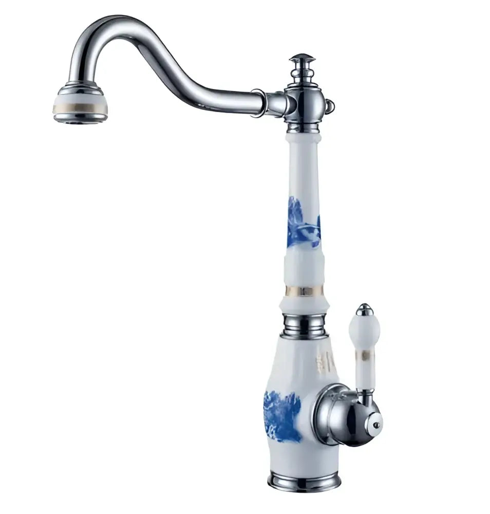 DecorBites™ Brass Porcelain Kitchen Faucet, Chrome Finish Swivel Basin Sink Mixer