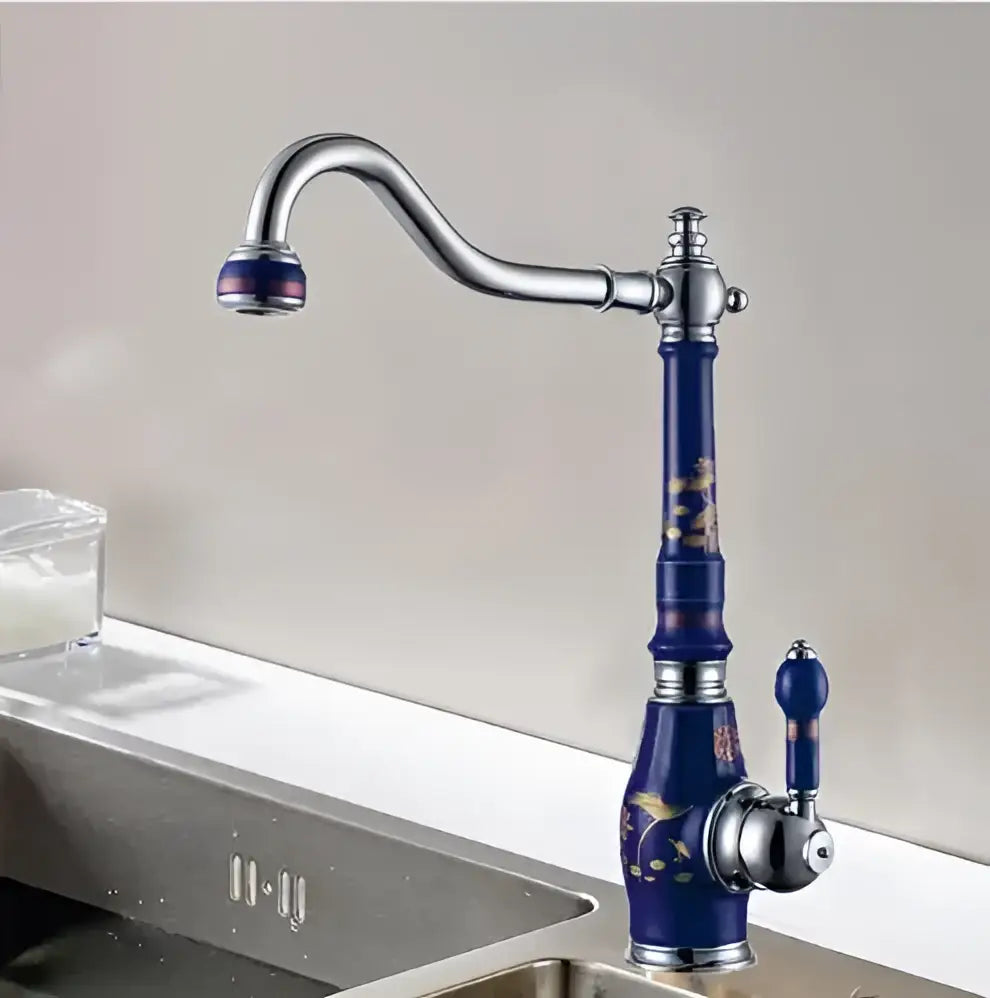 DecorBites™ Brass Porcelain Kitchen Faucet, Chrome Finish Swivel Basin Sink Mixer