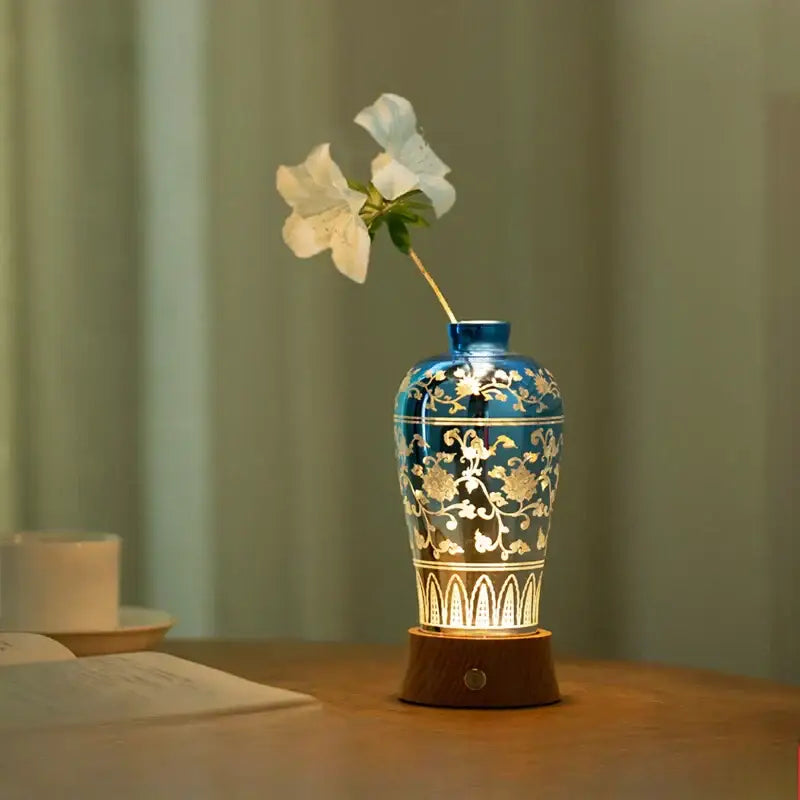 Blue and gold ceramic vase night light bedroom table lamp