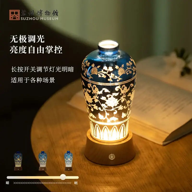 Blue and gold ceramic vase night light bedroom table lamp