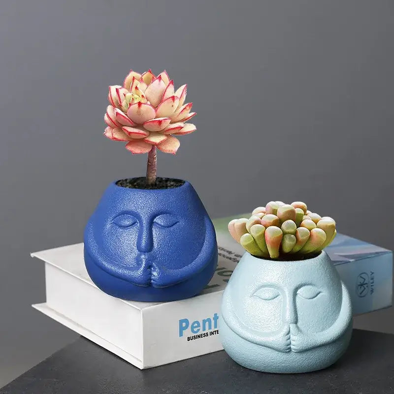 DecorBites™ Ceramic Abstract Human Face Flowerpot Succulent Orchid Plant Vase Pot