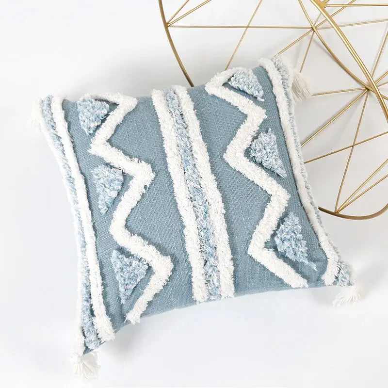 Blue and white geometric tufted pillowcase set bedroom long pillow