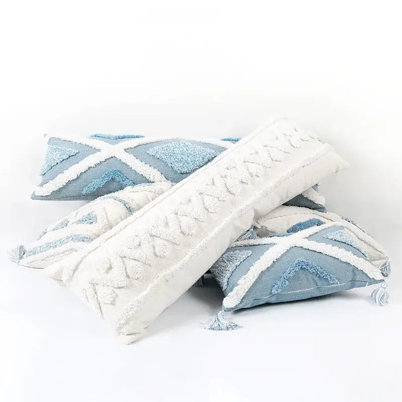 Blue and white geometric tufted pillowcase set bedroom long pillow