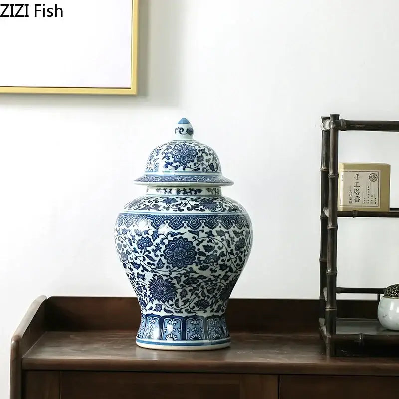 DecorBites™ Blue White Porcelain General Jar: Ceramic Tea Caddy Candy Pot Storage Container