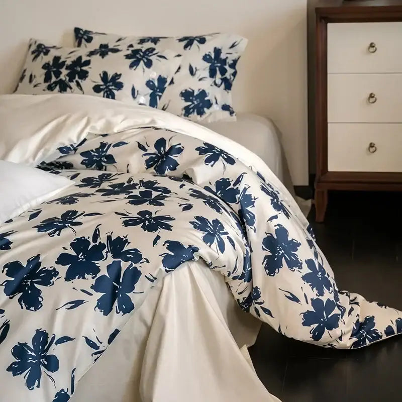 Blue floral 100s egyptian cotton bedding set bedroom decor