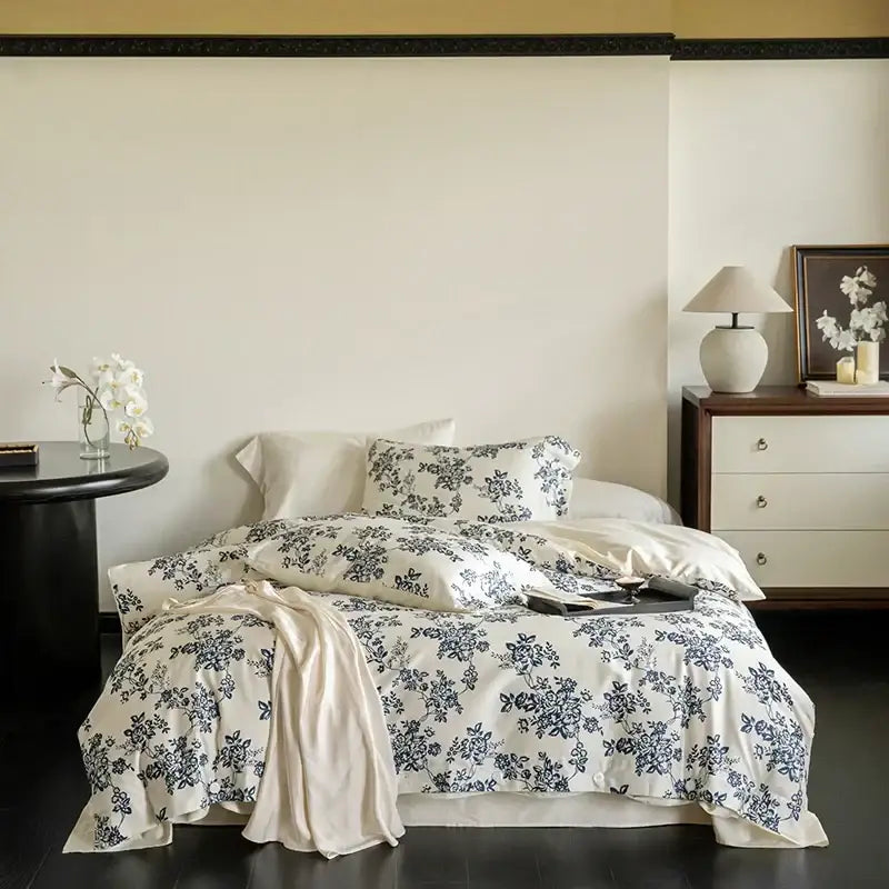 Blue floral 100s egyptian cotton bedding set bedroom decor