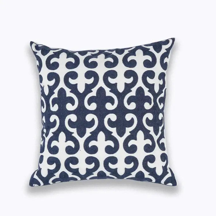 DecorBites™ Blue Floral Mandala Leaves Wave Embroidered 45x45cm Cotton Pillow Cover