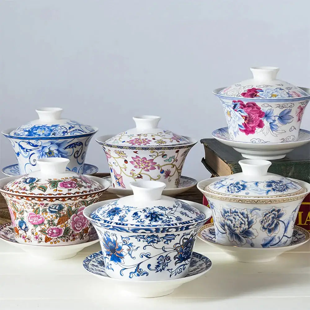 DecorBites™ 350ml Ceramic Gaiwan Porcelain Tea Cup Set