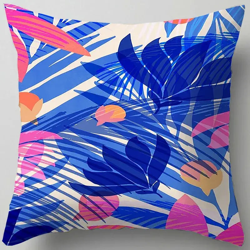 DecorBites™ Blue Flower Leaves Pattern Pillowcase - Nordic Style Living Room Cushion Cover